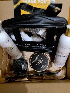 NEW Bask & Lather Hair Care Bundle Shampoo Conditioner,Travel Kit & Edge Control